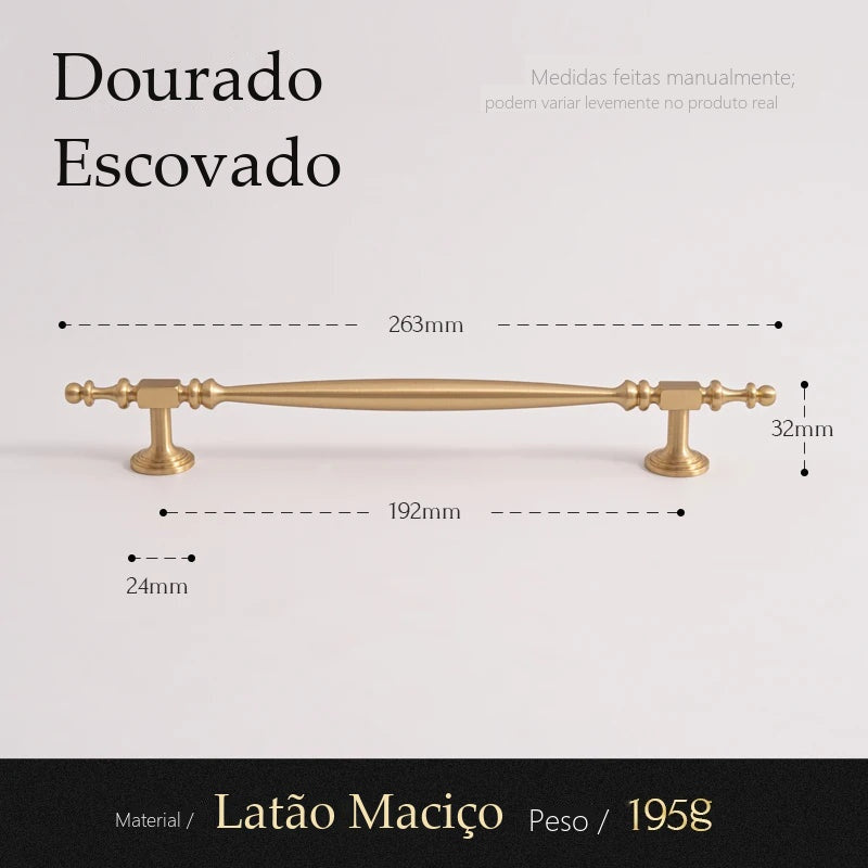 Puxador Udine Dourado Escovado Alça 192 mm - medidas