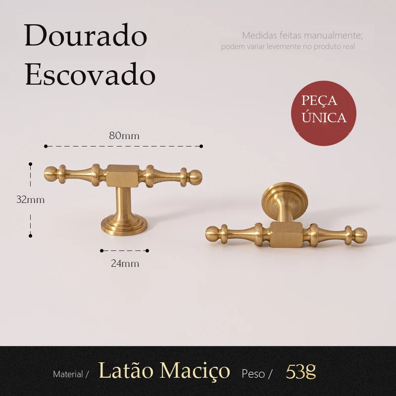 Puxador Udine Dourado Escovado Barra T 80 mm - medidas