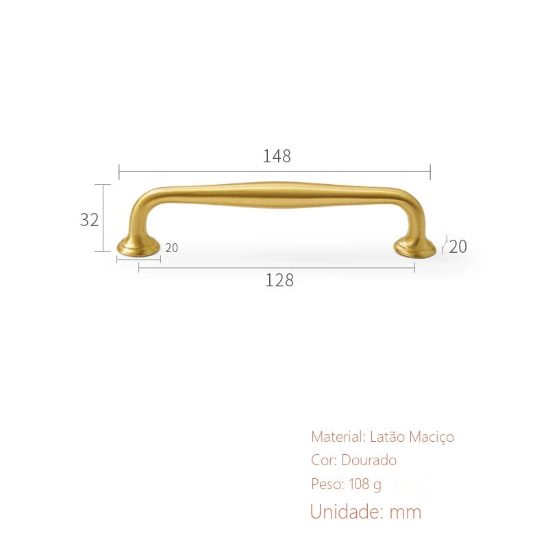 Puxador Urbino Dourado Escovado Alça 128 mm - medidas