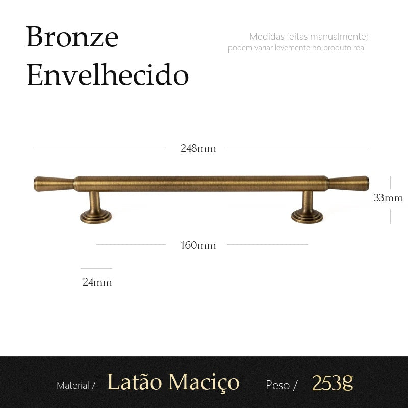 Puxador Varese Bronze Envelhecido Alça 160 mm - medidas