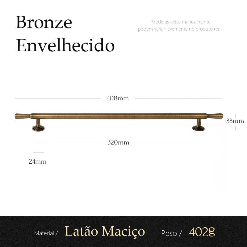 Puxador Varese Bronze Envelhecido Alça 320 mm - medidas