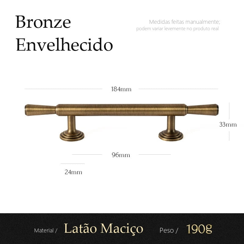 Puxador Varese Bronze Envelhecido Alça 96 mm - medidas