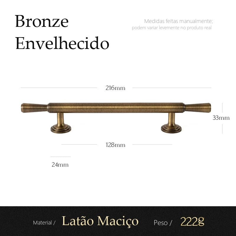 Puxador Varese Bronze Envelhecido Alça 128 mm - medidas