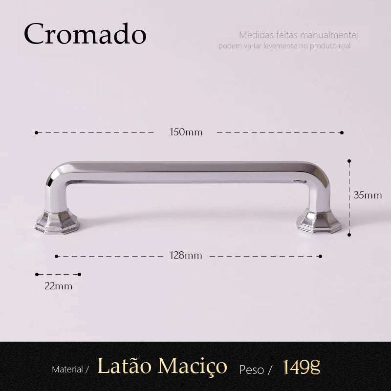 Puxador Vasto Cromado Alça 128 mm - medidas