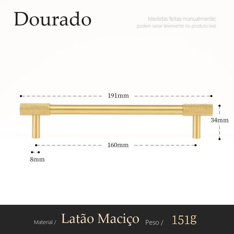 Puxador Viterbo Dourado Escovado Alça 160 mm - medidas