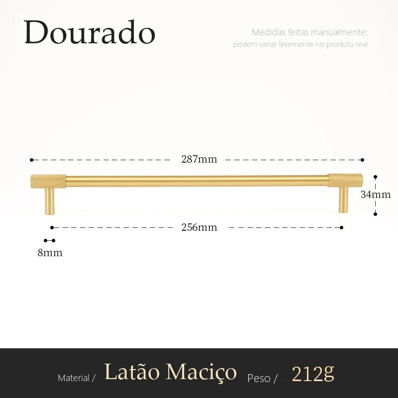 Puxador Viterbo Dourado Escovado Alça 256 mm - medidas