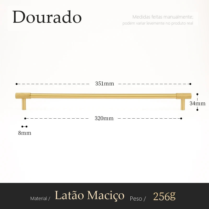Puxador Viterbo Dourado Escovado Alça 320 mm - medidas