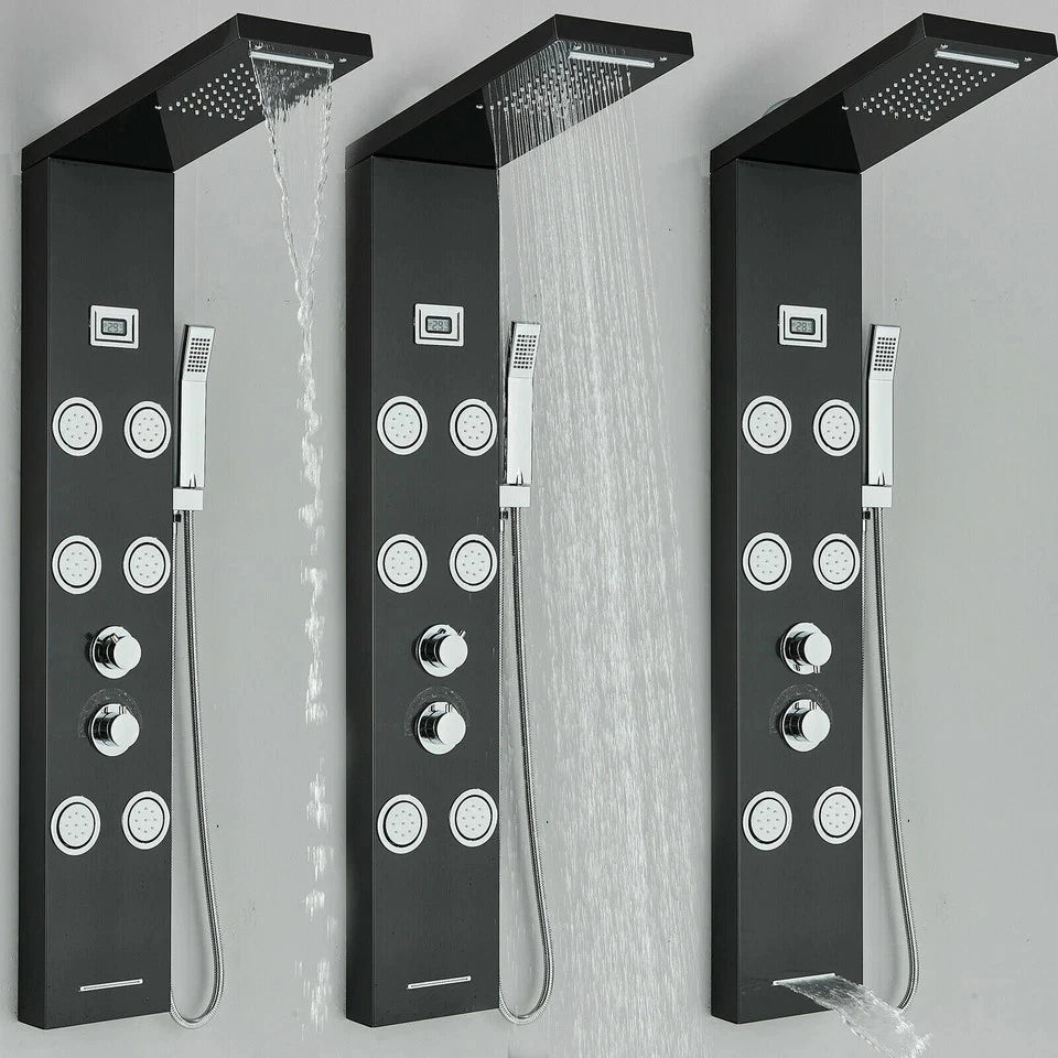 Black Shower Panel Tower System Mssage Body Jet Faucet Mixer Tap Stainless Steel|205651858557