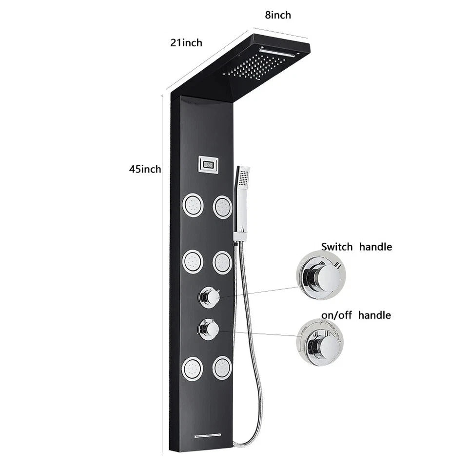 Black Shower Panel Tower System Mssage Body Jet Faucet Mixer Tap Stainless Steel|205651858557