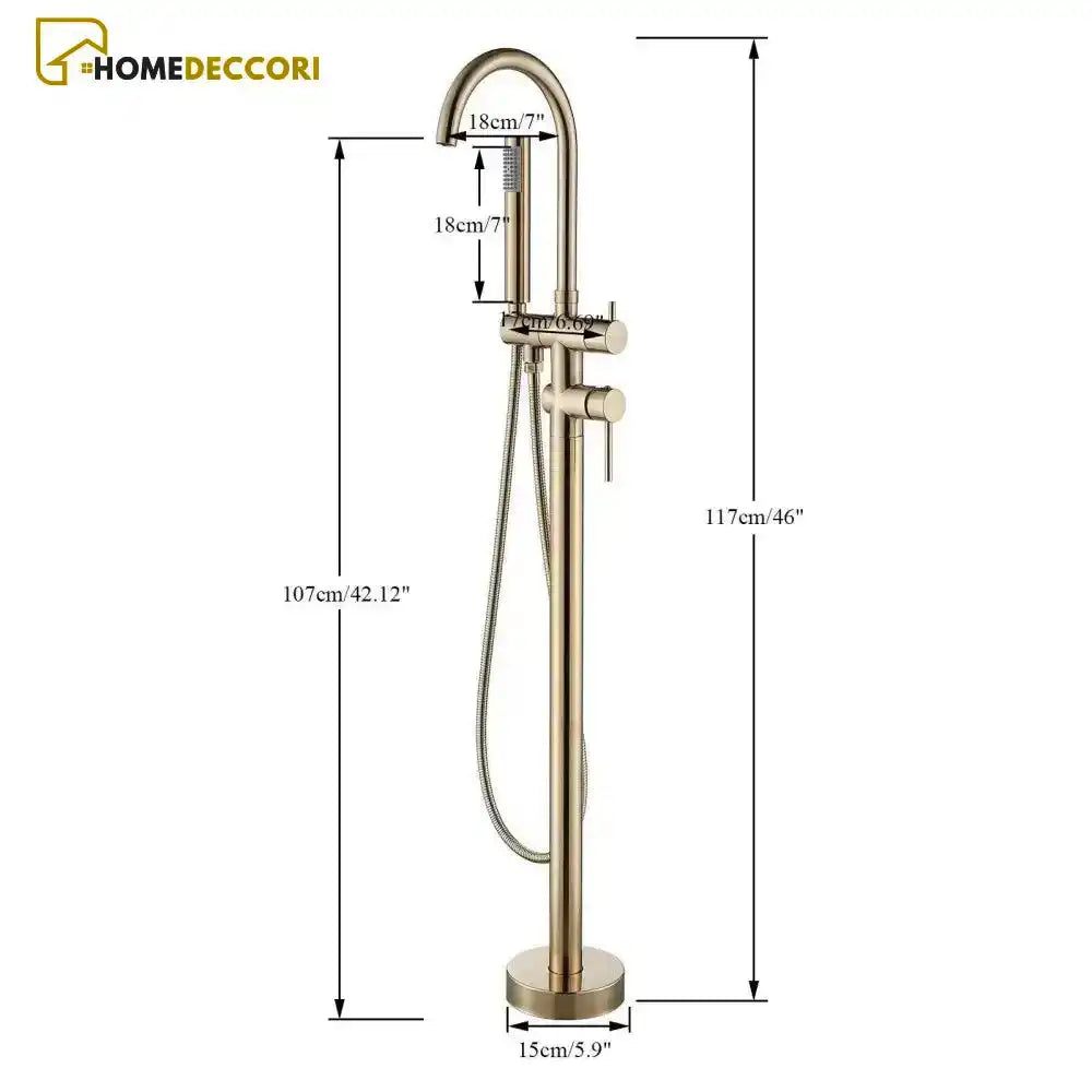 Torneira De Piso Para Banheira Misturador Ouro Escovado Contemporâneo Monocomando Harlem - Homedeccori