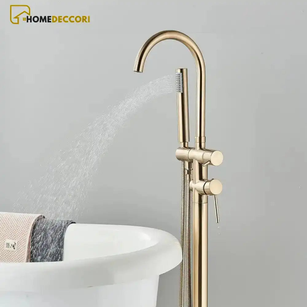 Torneira De Piso Para Banheira Misturador Ouro Escovado Contemporâneo Monocomando Harlem - Homedeccori