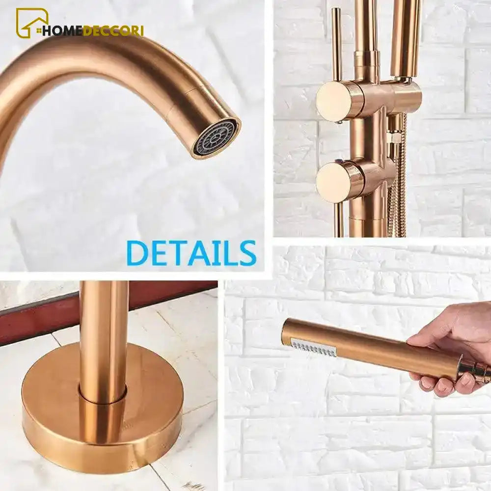 Torneira De Piso Para Banheira Misturador Rose Gold Contemporâneo Monocomando Harlem - Homedeccori