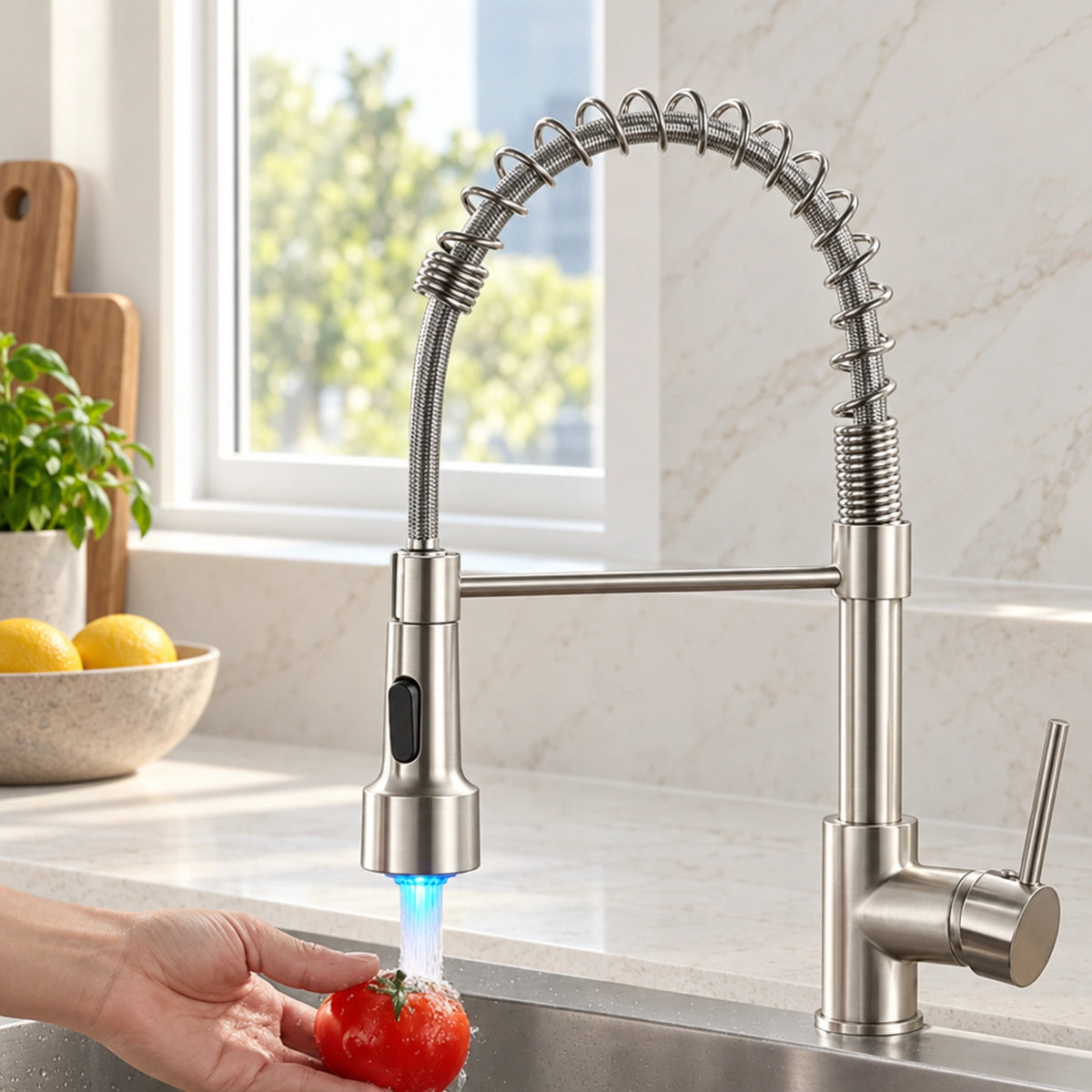 Torneira gourmet Havy níquel escovado led - Homedeccori