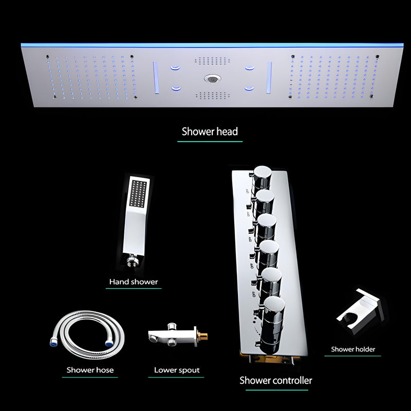 Ducha De Teto Spa Inox Aura Jet 90x30cm Com LED E Som | Homedeccori