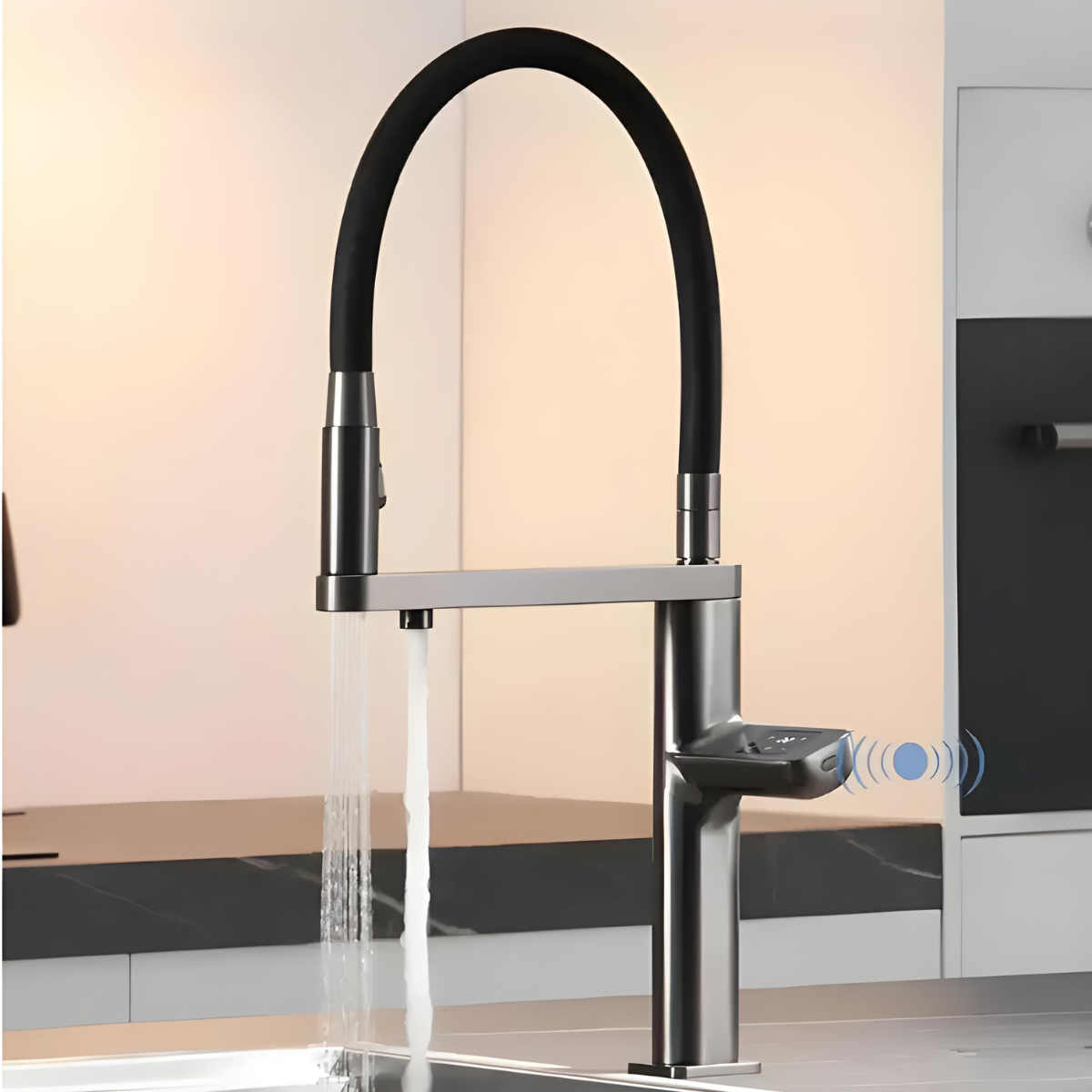 Torneira gourmet monocomando Homedeccori com sensor touch e função dupla em aço escovado