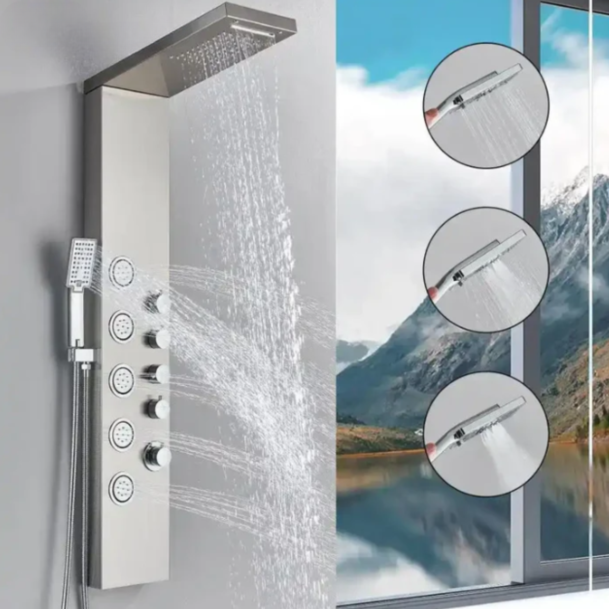 Ducha Vertical Spa Hidromassagem Cascata AquaSense da Homedeccori em aço inox com jatos de água.