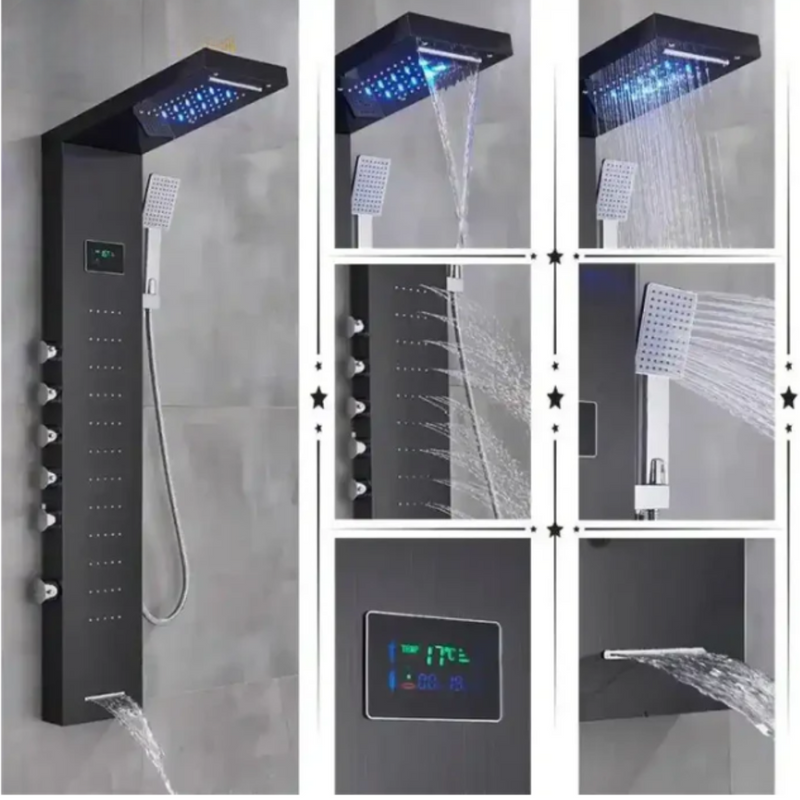 Ducha Vertical Spa Infinity Hidromassagem Cascata Led Display Digital Inox