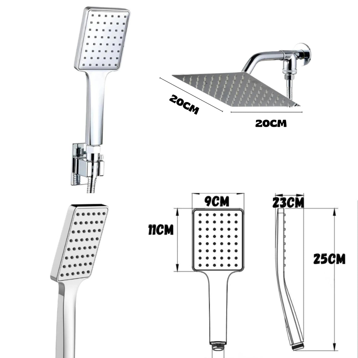Chuveiro Ducha Inox Quadrado Com Ducha Manual E Desviador AquaLine