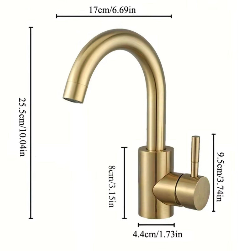 Torneira Para Banheiro Monocomando Inox Ouro Escovado Bancada Deluxe