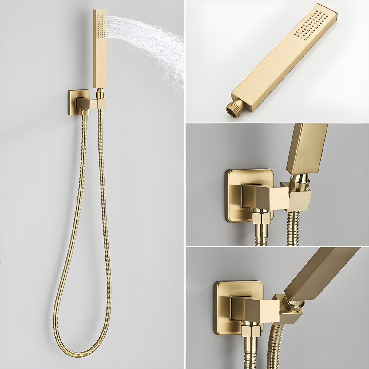 Chuveiro A Gás Inox Quadrado Parede Ouro Escovado Ultraslim - Homedeccori