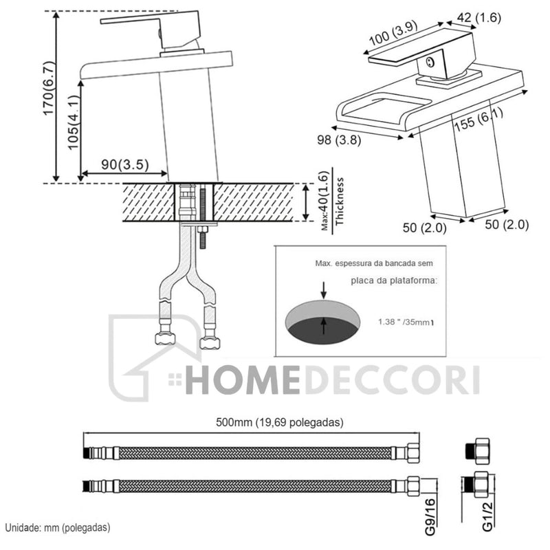 Torneira Para Banheiro Monocomando Com Led LumiFlow