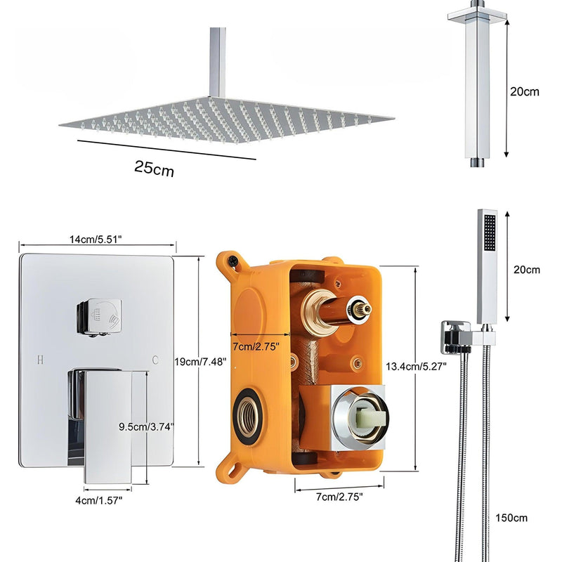 Chuveiro De Teto Quadrado Inox Cromado Ultraslim