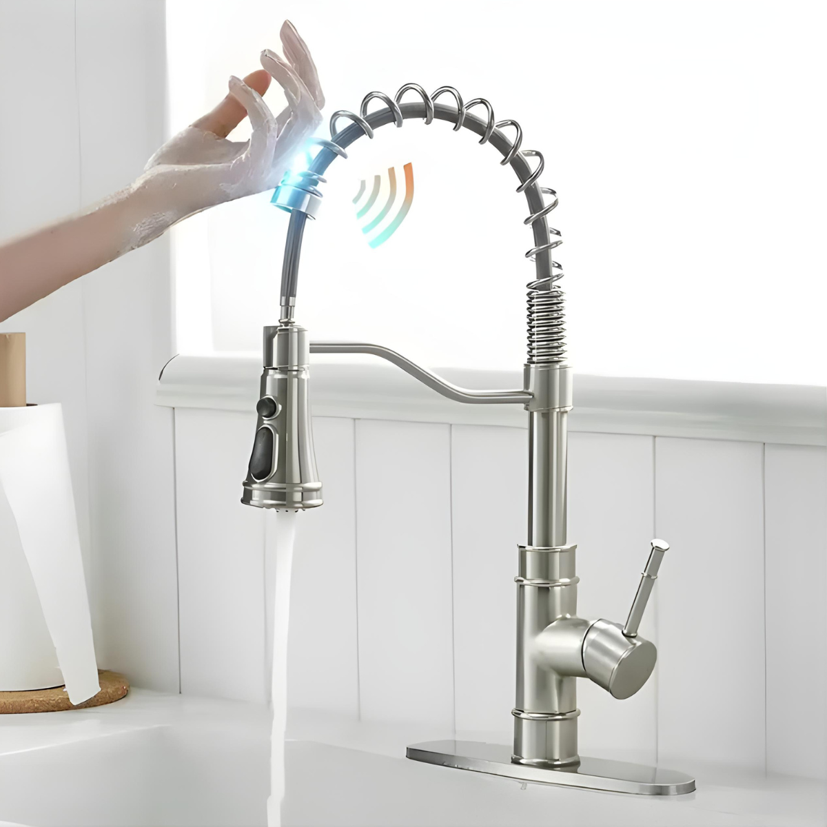 Torneira Gourmet Sensor Extensível Spray Trio Zedra da Homedeccori em aço inox.