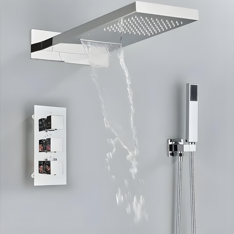 Ducha Cascata De Parede Inox Com Misturador E Ducha Maunual Conjunto Completo Spa Urban