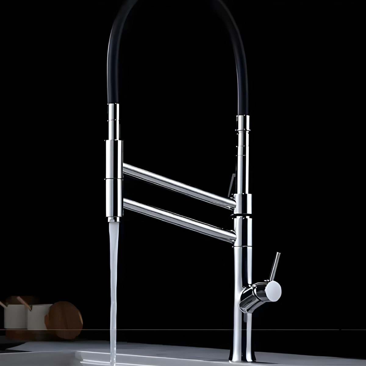 Torneira Gourmet Cozinha Monocomando Luxo extensível Arcadia em cromado com água fluindo