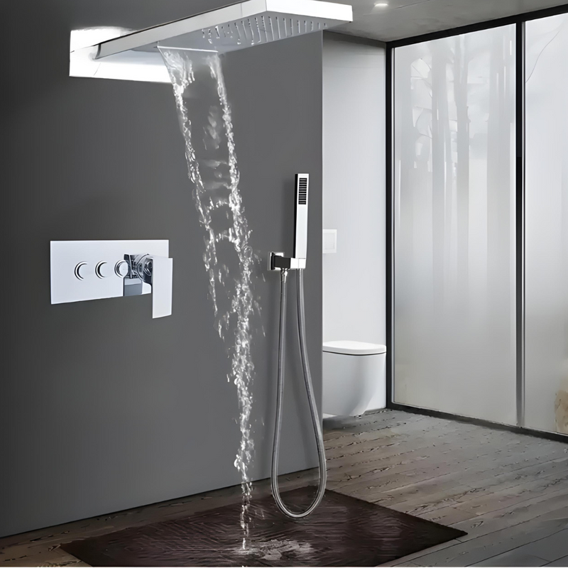 Ducha Cascata De Parede Inox Com Misturador E Ducha Maunual Conjunto Completo Spa Urban