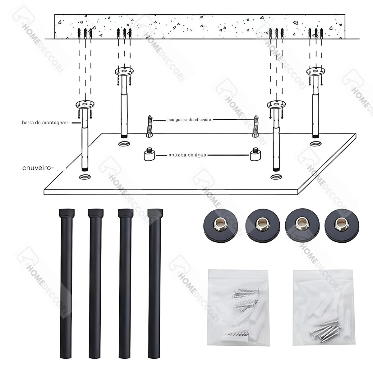 Ducha de Teto Inox Spa 80x40 Embutir LED Conjunto Fontana - Homedeccori