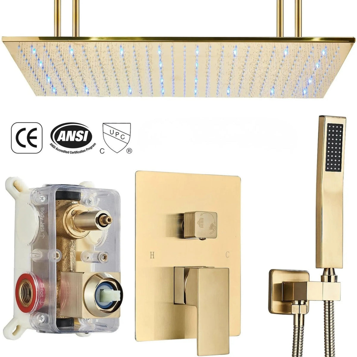 Ducha de Teto Inox Spa 80x40 Embutir LED Conjunto Fontana - Homedeccori