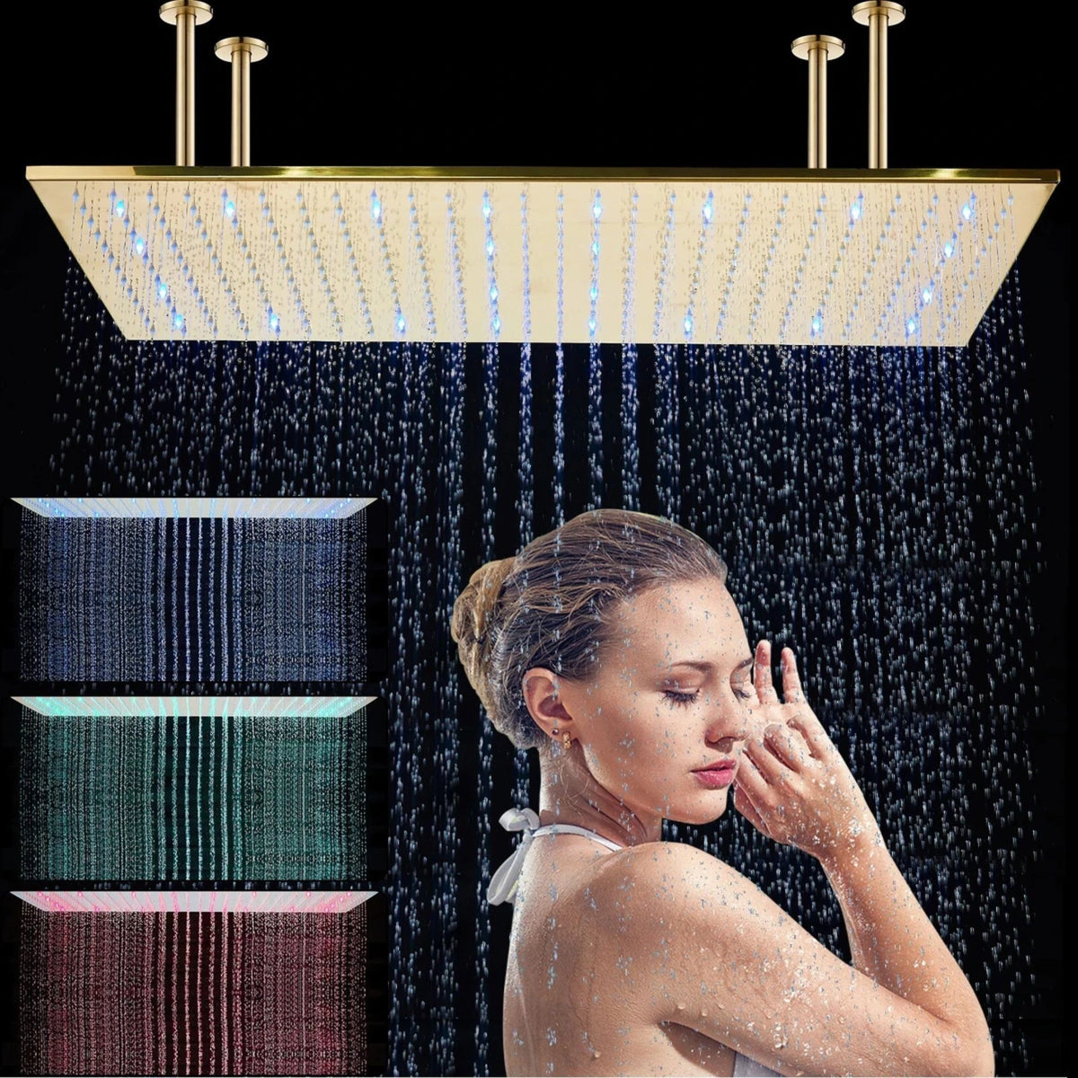Ducha de Teto Inox Spa 80x40 Embutir LED Conjunto Fontana - Homedeccori