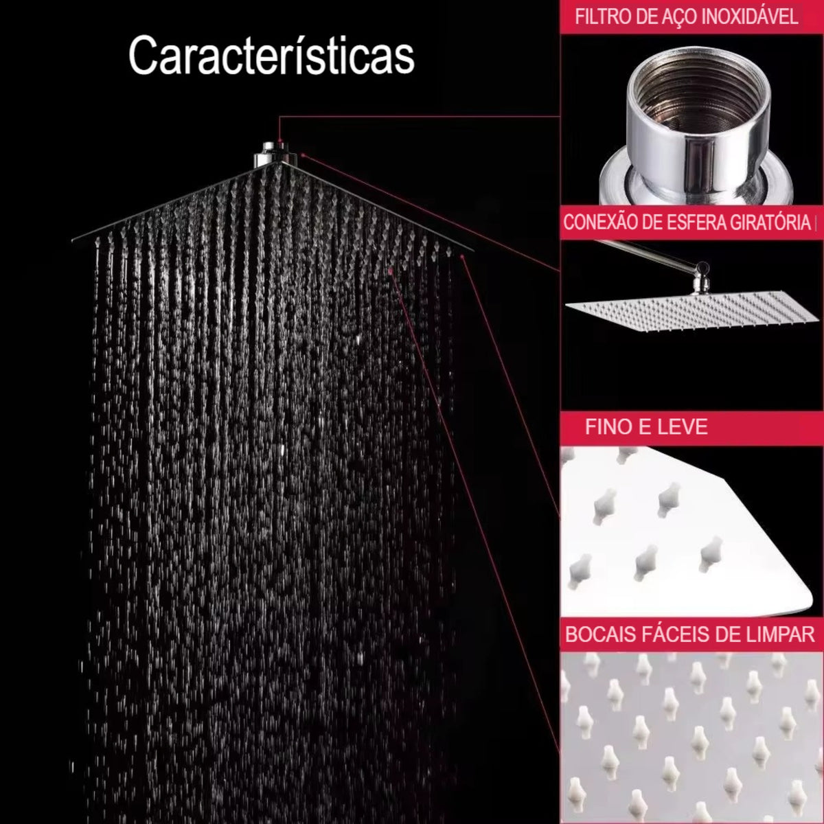 Chuveiro de Teto Inox imbutido Ducha 50x50 Slim LuxeRain