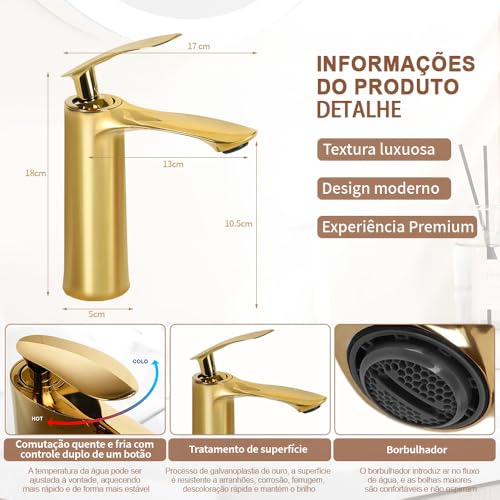 Torneira Pia Banheiro, Torneira Monocomando Banheiro, Torneira Banheiro Dourada|B0FVL8NQ6B