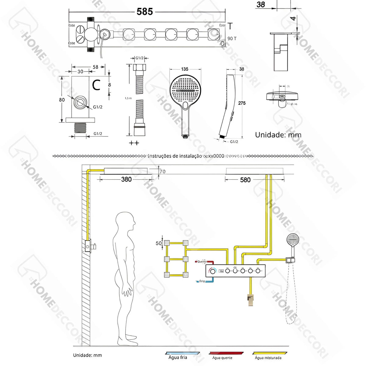 Ducha De Teto Embutir Inox 58x38 LED Bluetooth Spa Imperiale - Homedeccori