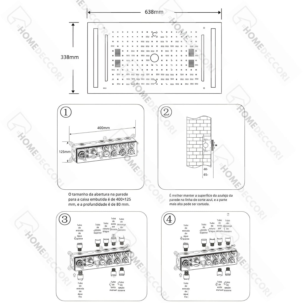 Ducha De Teto Embutir Inox 63x33 LED Bluetooth Spa Lumière - Homedeccori