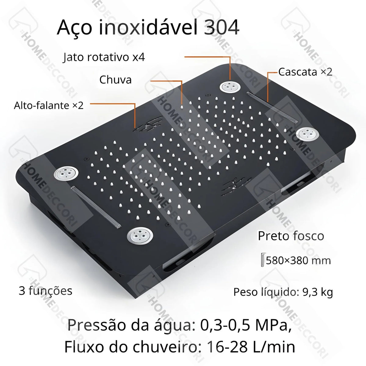 Ducha De Teto Embutir Inox 58x38 LED Bluetooth Maestro - Homedeccori