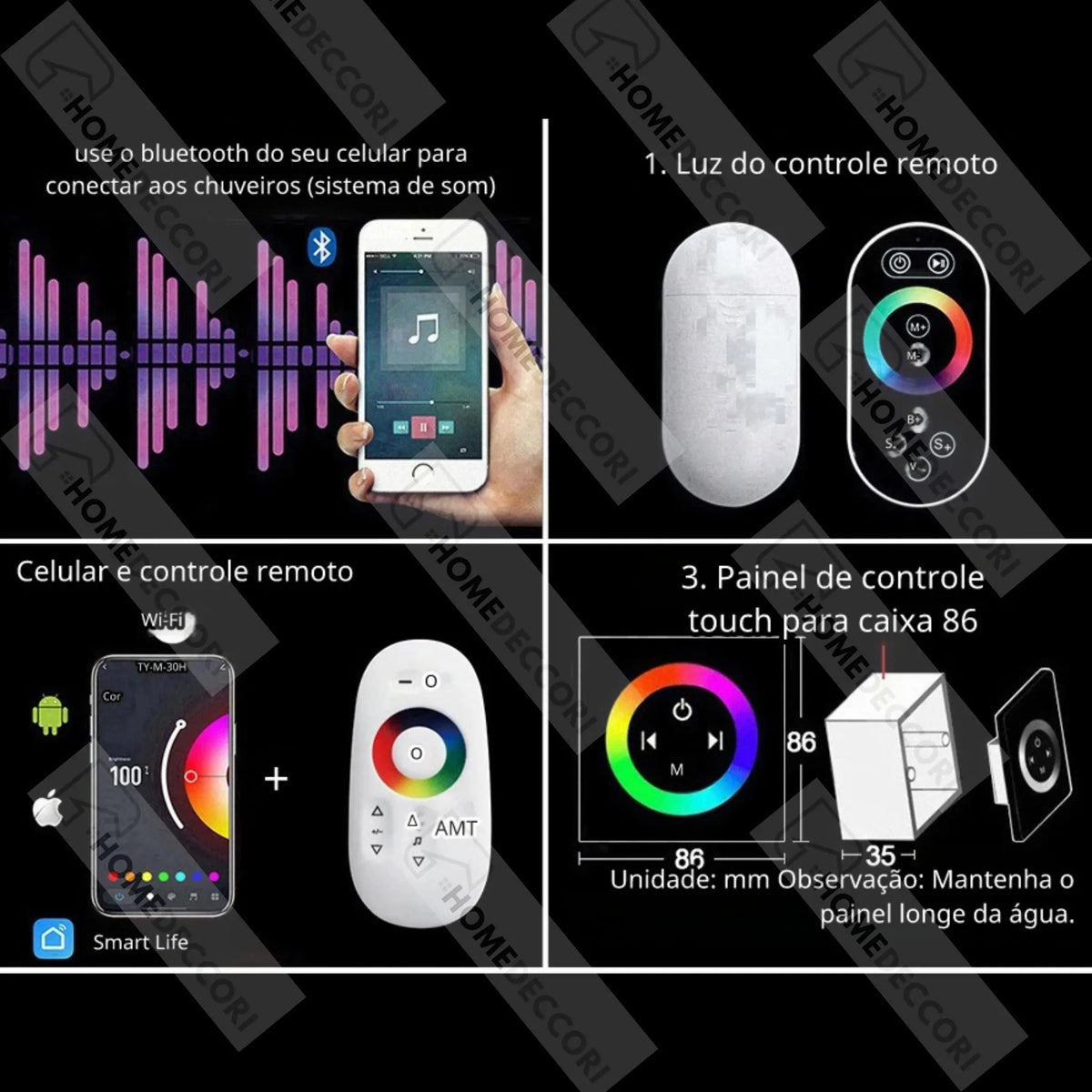 Ducha De Teto Embutir Inox 58x38 LED Bluetooth Maestro - Homedeccori