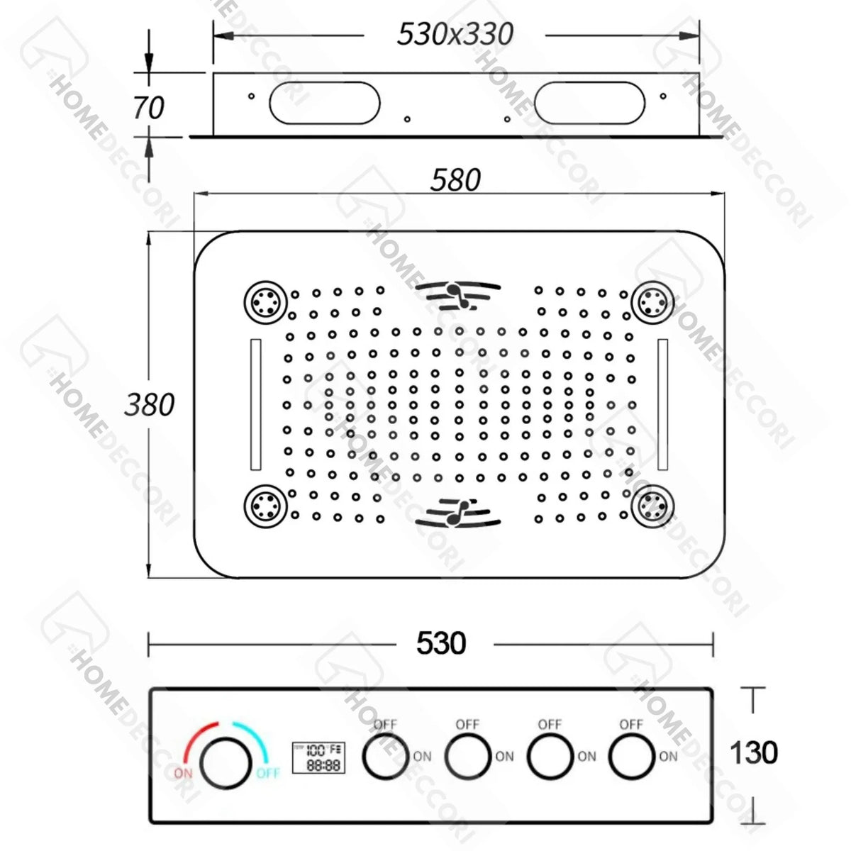 Ducha De Teto Embutir Inox 58x38 LED Bluetooth Maestro - Homedeccori
