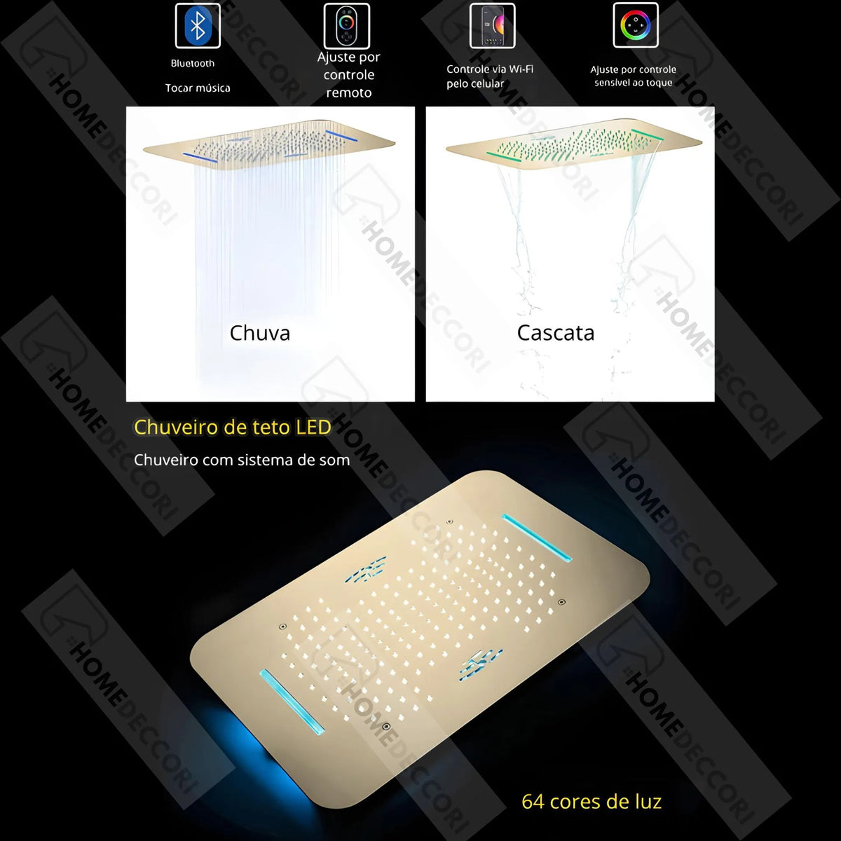 Ducha De Teto Embutir Inox 58x38 LED Bluetooth Spa Rivoli - Homedeccori