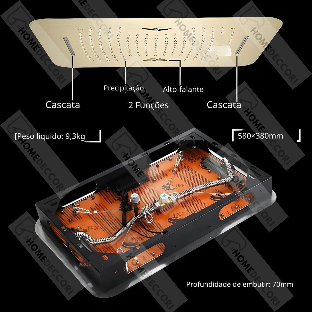 Ducha De Teto Embutir Inox 58x38 LED Bluetooth Spa Rivoli - Homedeccori