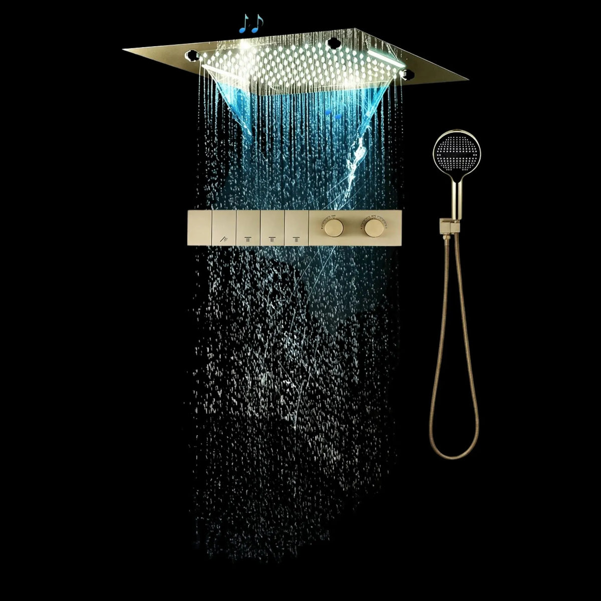 Ducha De Teto Embutir Inox 50x50 LED Bluetooth Cascata Soleil