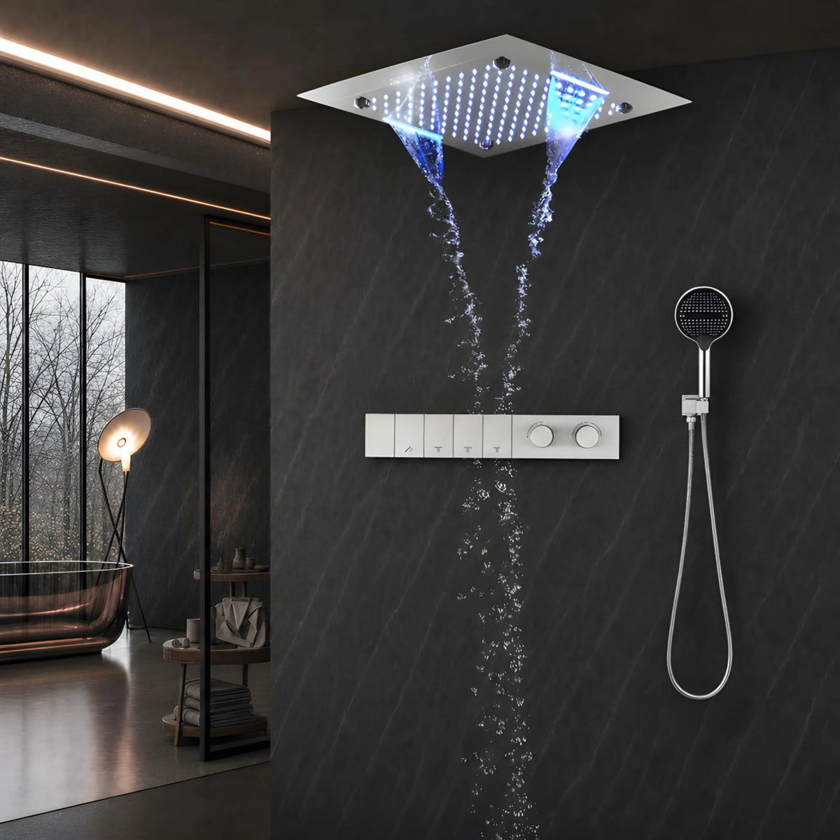 Ducha De Teto Embutir Inox 50x50 LED Bluetooth Cascata Soleil - Homedeccori