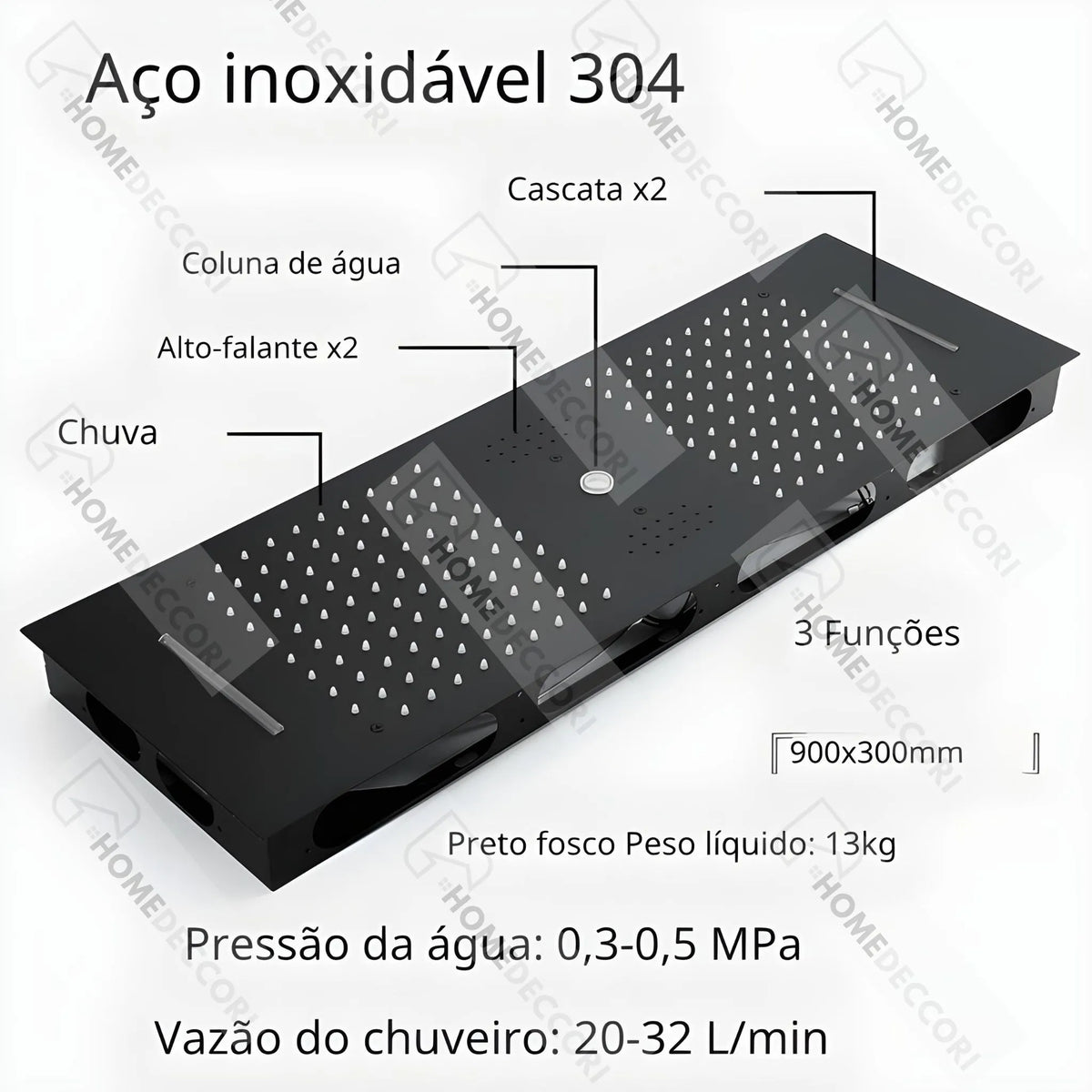 Ducha De Teto Embutir Inox 90x30 LED Bluetooth Spa Majestic - Homedeccori