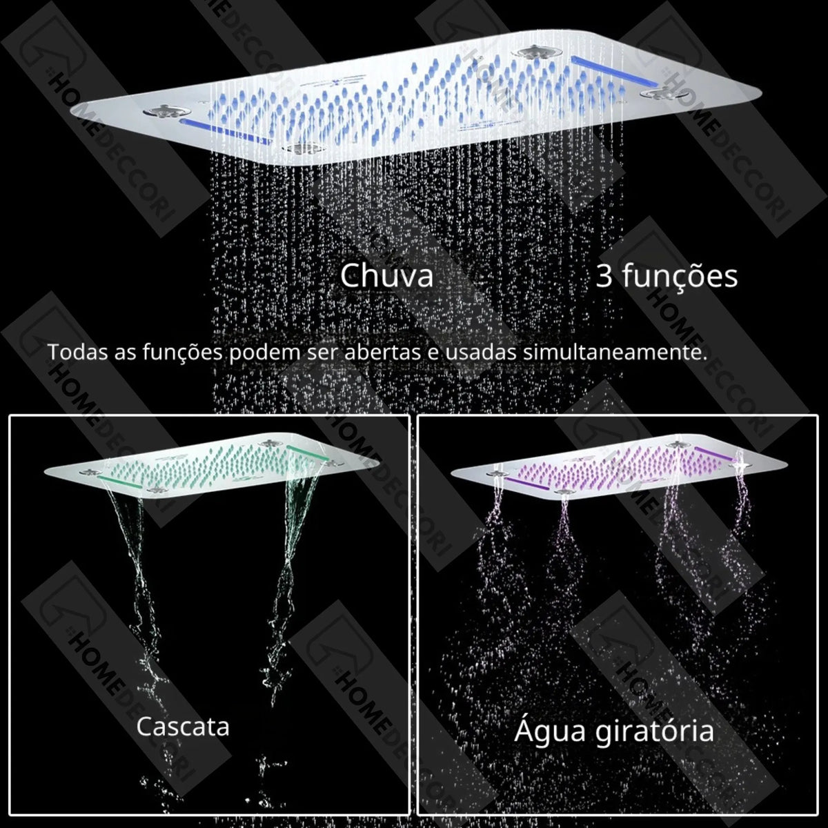 Ducha De Teto Embutir Inox 58x38 LED Bluetooth Spa Vortex