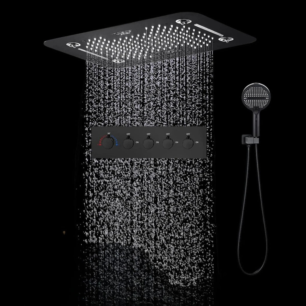 Ducha De Teto Embutir Inox 58x38 LED Bluetooth Spa Vortex
