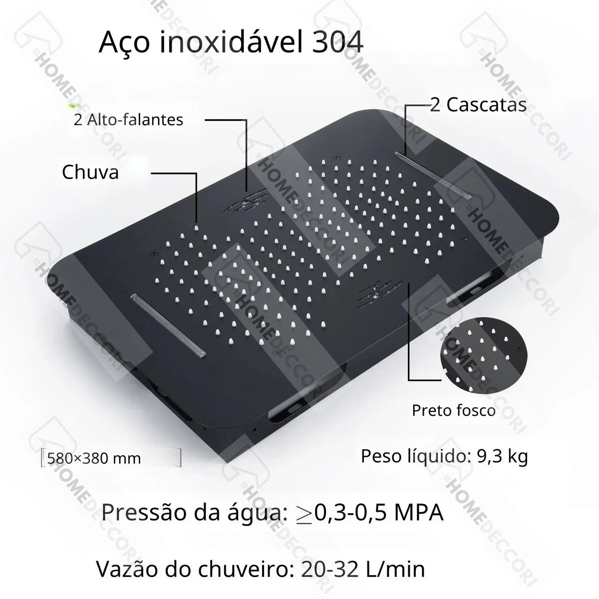 Ducha De Teto Embutir Inox 58x38 LED Bluetooth Bica Noblesse