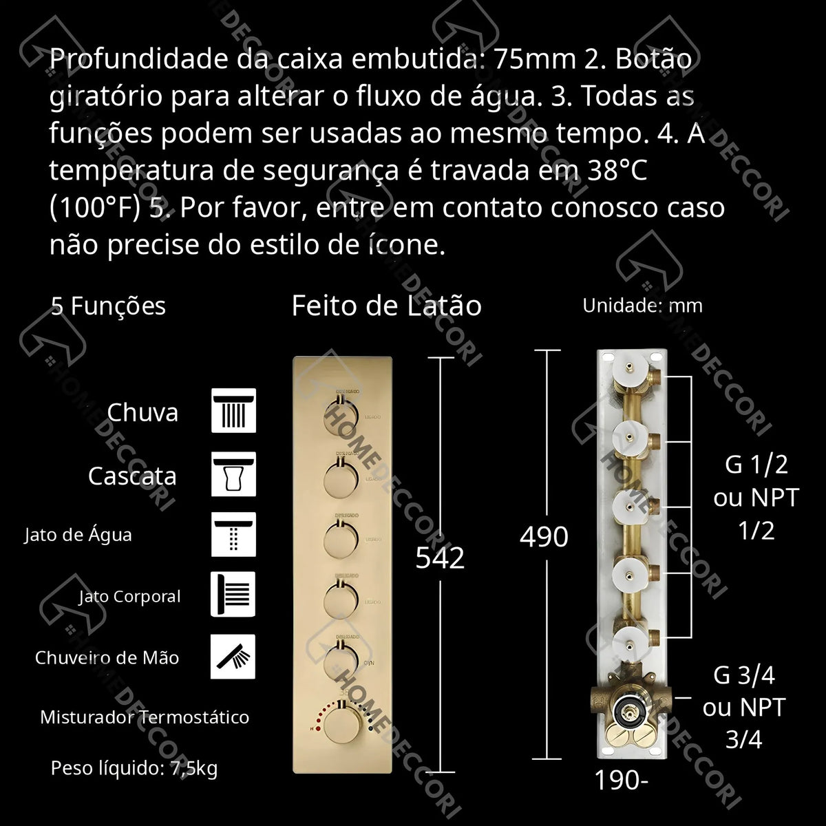 Ducha De Teto Embutir Inox 90x30 LED Bluetooth Jatos Opulence - Homedeccori