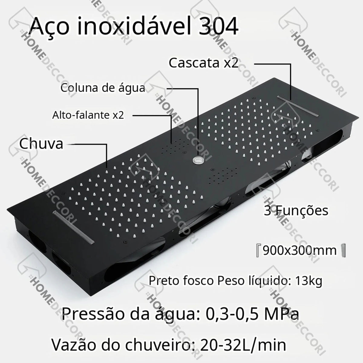Ducha De Teto Embutir Inox 90x30 LED Bluetooth Jatos Opulence - Homedeccori